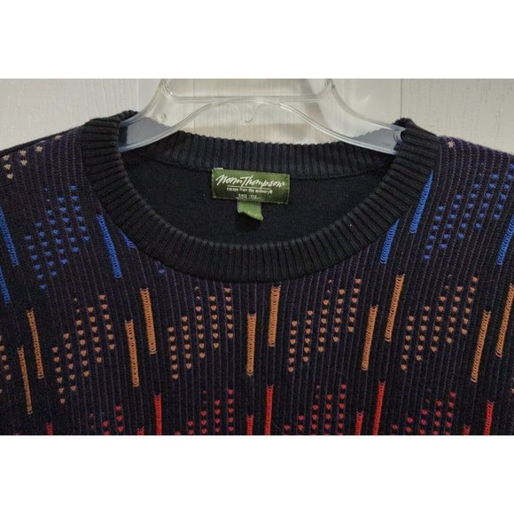 VTG Norm Thompson Black Rainbow Striped Coogi Style Grandpa Sweater Biggie Sz L - Picture 2 of 8